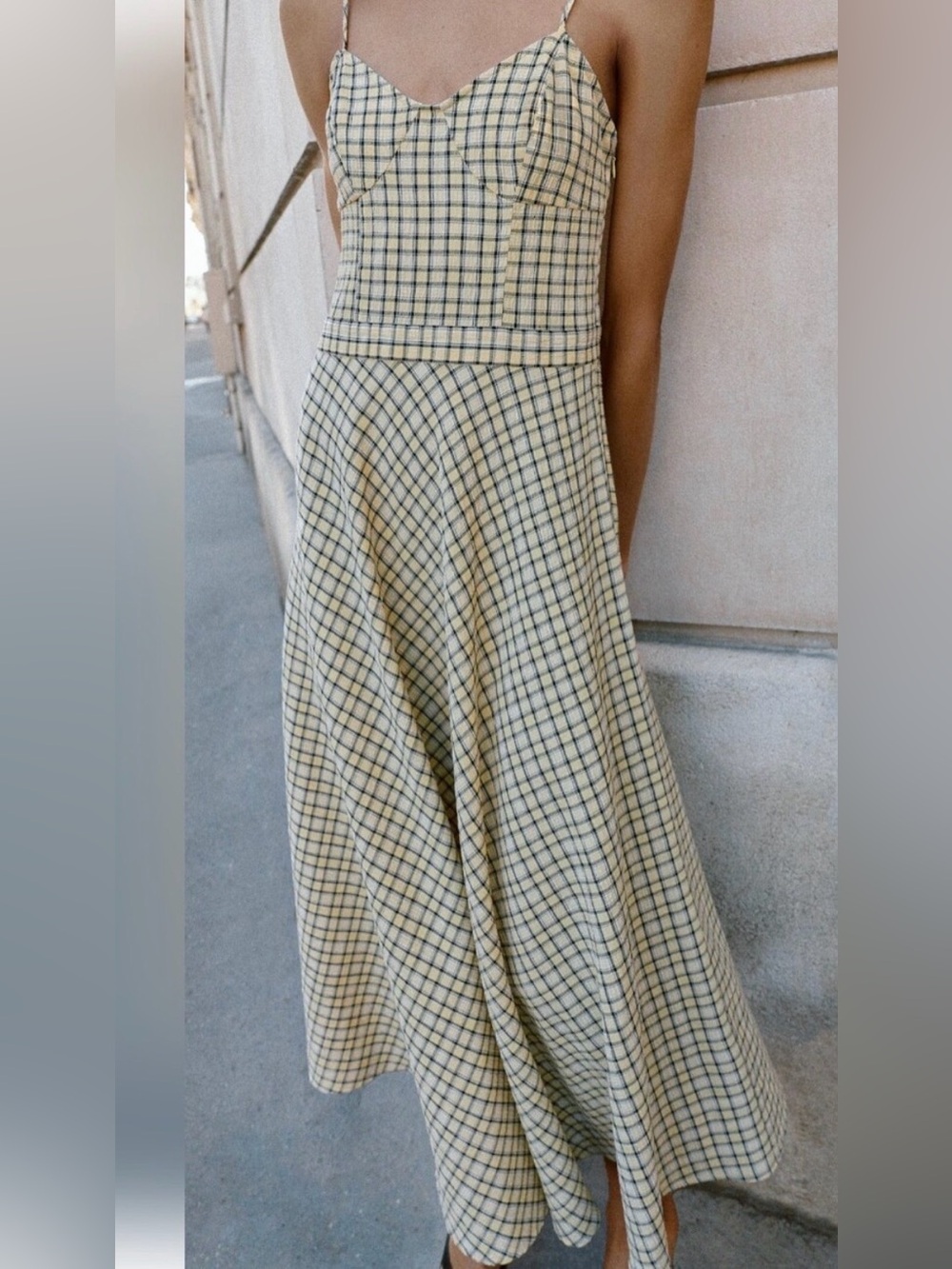 Zara Yellow & Black Checked Midi Dress